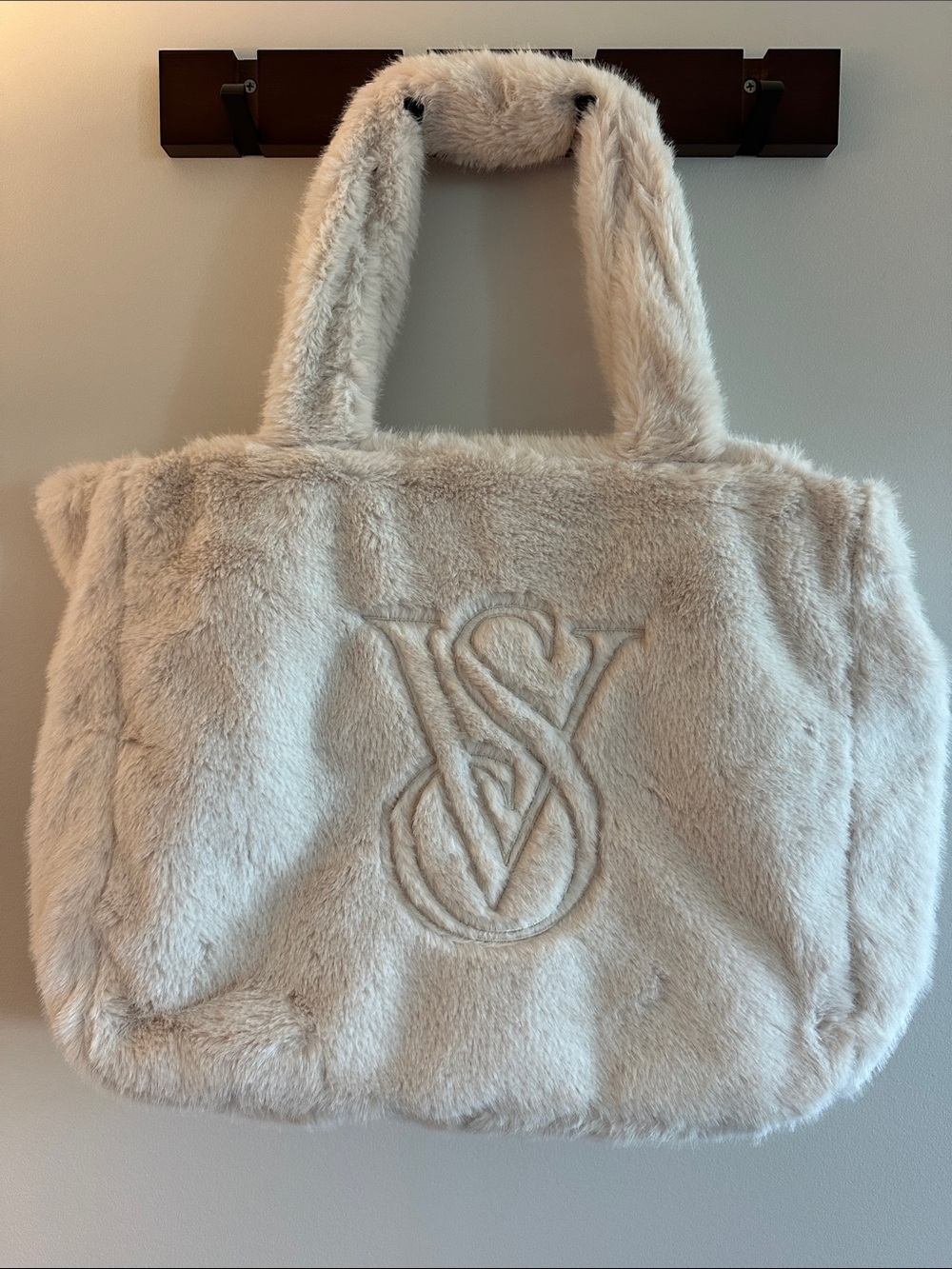 Victoria's Secret Cream Plush Faux Fur Tote